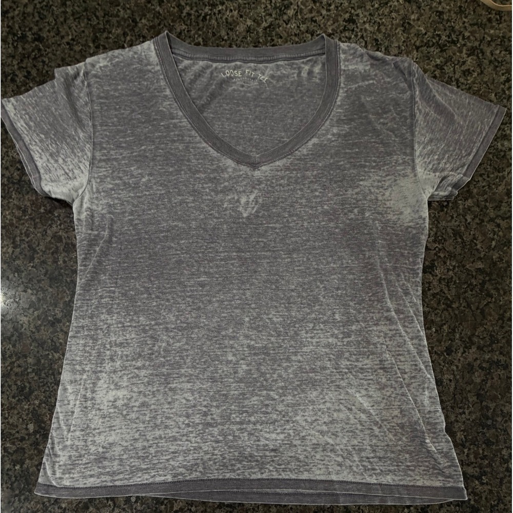Aeropostale Loose Fit Tee Kids Large Gray Burnout V-Neck Short Sleeve Shirt